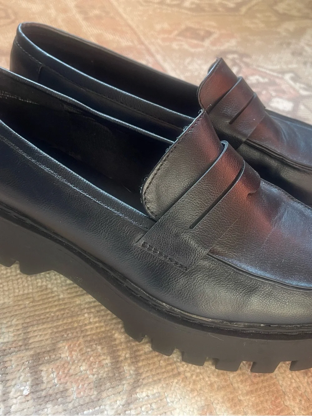 Women's Black Lug-Sole Platform Penny Loafers